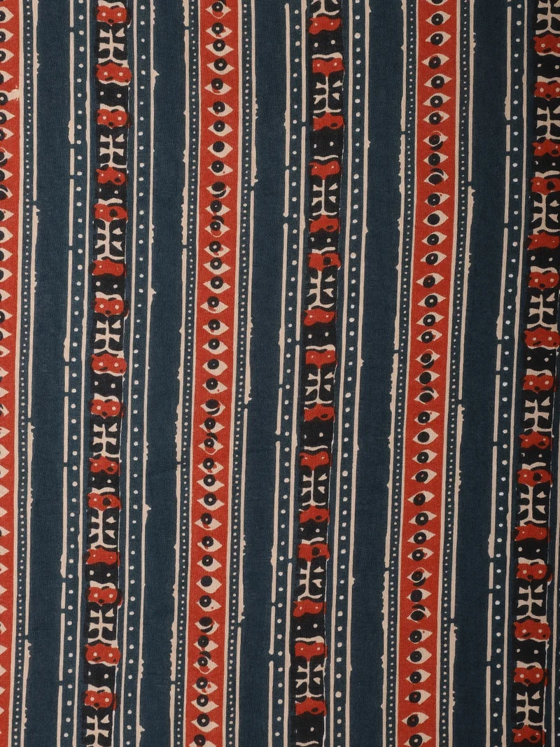 AKS  Multi Tribal Striped Block Print Fabric - One Meter  | Best Price UAE
