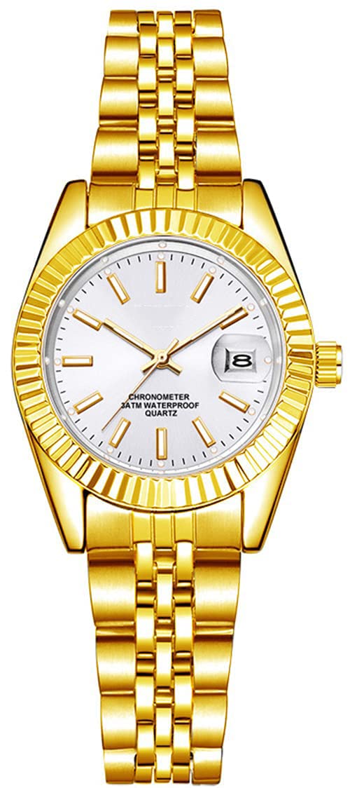 SENRUD Couple Set Watches Classic Gold Silver Stainless Steel Watch His and Hers Fashion Quartz Analog Watches (Gold White) - Image 3