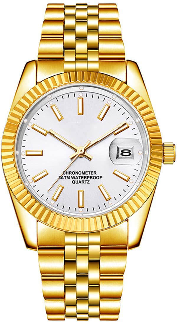 SENRUD Couple Set Watches Classic Gold Silver Stainless Steel Watch His and Hers Fashion Quartz Analog Watches (Gold White) - Image 2