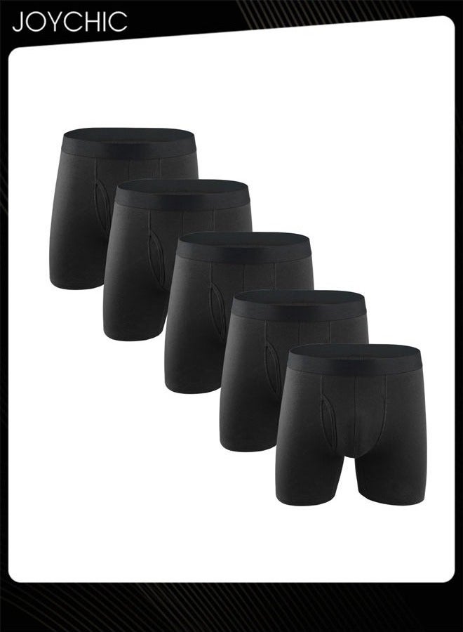 Joychic 5-piece Men Cotton Skin-friendly Breathable Boxer Briefs Solid Color High Stretch Short Panties for All Seasons - Image 1