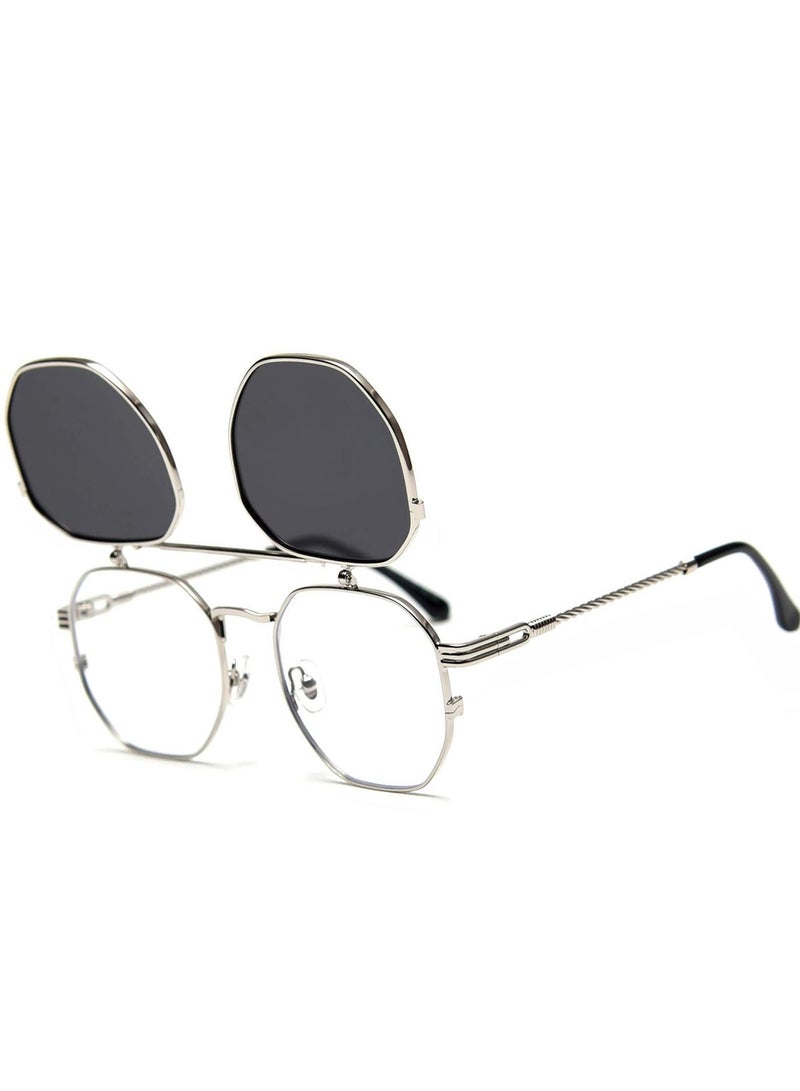 Excefore نظارات شمسية مستقطبة عصرية، نظارات شمسية قابلة للطي، نظارات شمسية واقية من الأشعة فوق البنفسجية، نظارات شمسية مستقطبة للرجال والنساء بتصميم Steampunk مع عدسات مزدوجة - Image 1