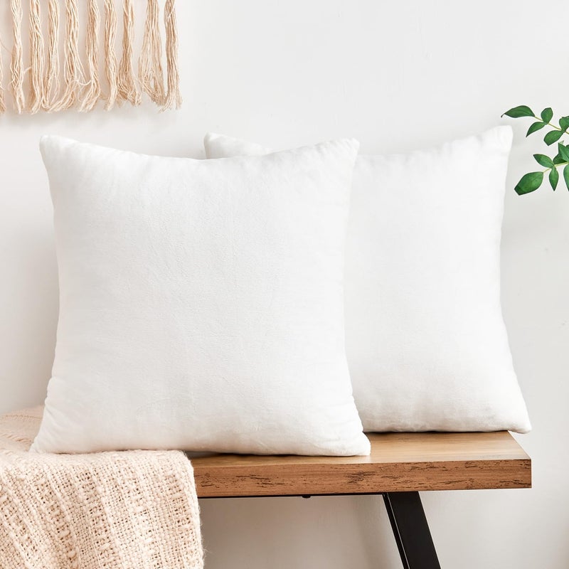 GriNeed Throw Pillow Covers White Decorative Velvet Set of 2 24x24 Inch Pillow Covers, Soft Large Pillow Covers for Couch Sofa Bed Living Room, Farmhouse Neutral Home Boho Decor, Accent Cushion Cases - Image 1