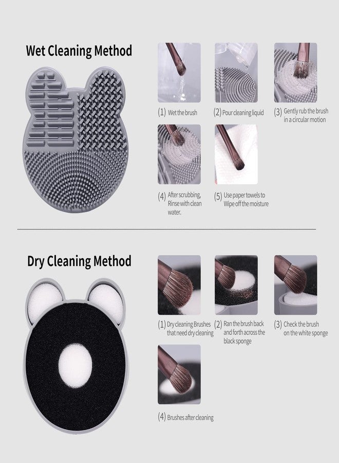 MSQ Makeup Brush Cleaning Mat with Color Removal Sponge 2 in 1 Design Silicone Cleaner Pad for Dry and Wet Cleaning Brush Color Removes Shadow Color (1PCS) - Image 3