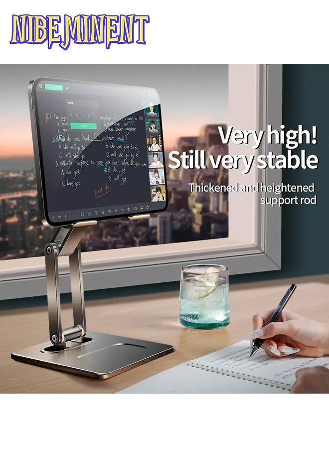 NIBEMINENT Foldable Tabletop Tablet Stand, Adjustable iPad Stand with 360° Swivel Base, Aluminum Alloy Tablet Stand, A Versatile Folding Phone Stand, Universal Compatible with 4.7"-13" Devices Grey - Image 4