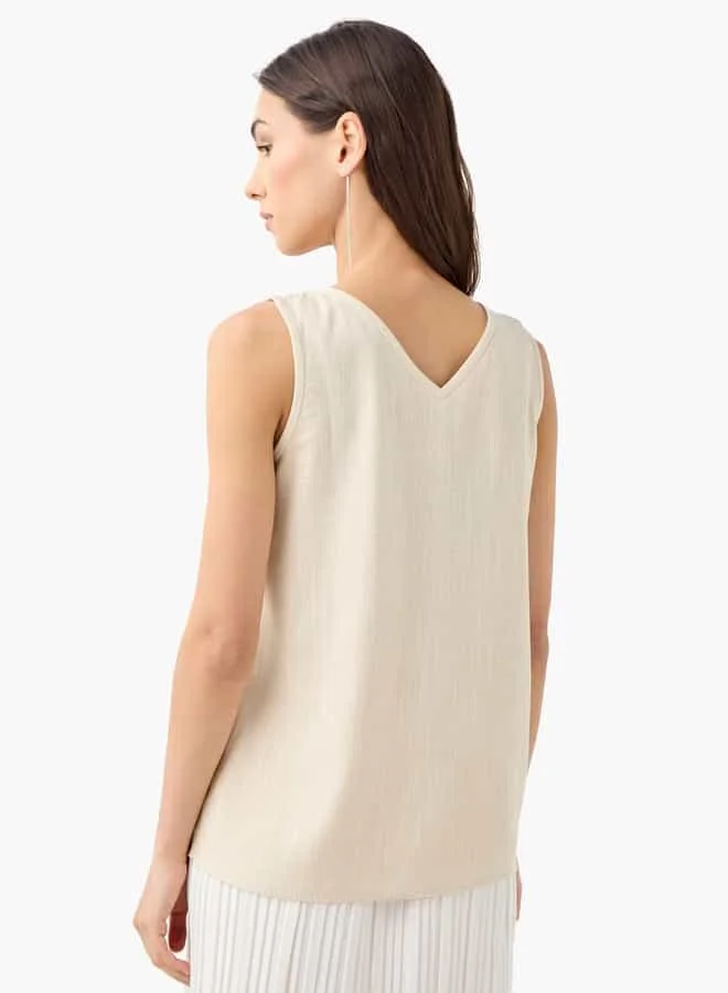 Iconic Iconic Embellished Sleeveless Top with V-Neck