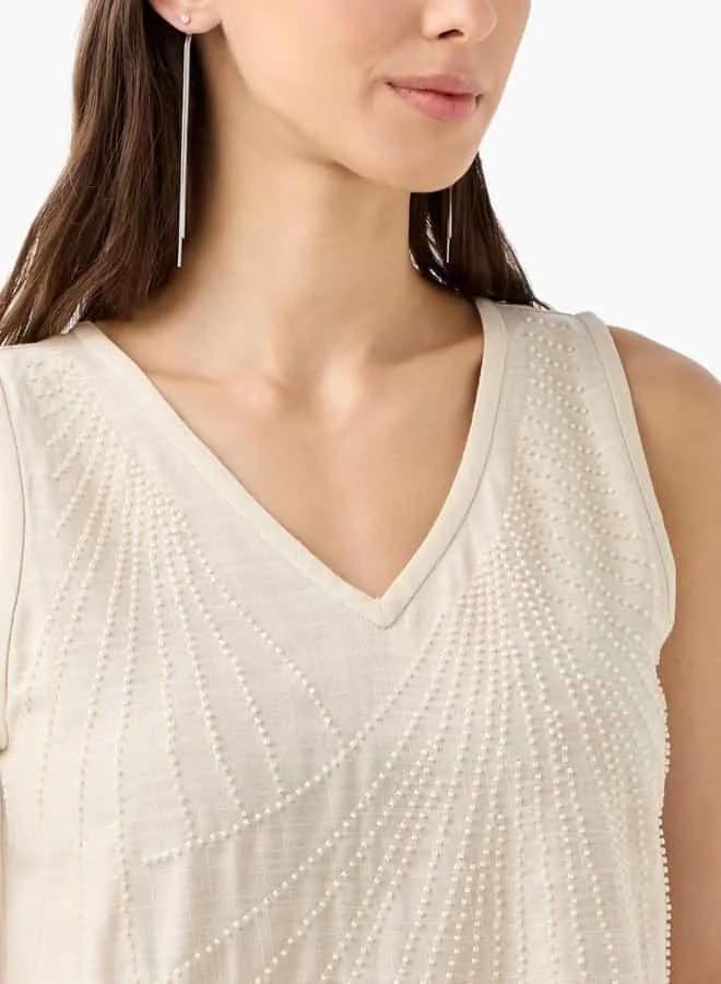 Iconic Iconic Embellished Sleeveless Top with V-Neck