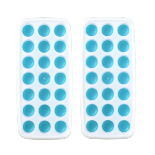 MeeTo 2 pcs 18 Cavity Ice Cube Tray for Freezer, Round Ice Cube Maker Mould Tray, Push Pop Out Ice Tray Easy Release Flexible Silicone Bottom, BPA Free Food Grade for Cocktail (Pack of 2) - Image 1