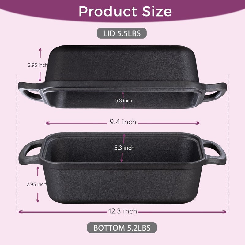 Vanderlume Cast Iron Loaf Pan with Lid 9x5 Inch, 2 in 1 Loaf Pans for Baking Bread, Even Heat Distribution for Sourdough, Homemade Bread - Image 4