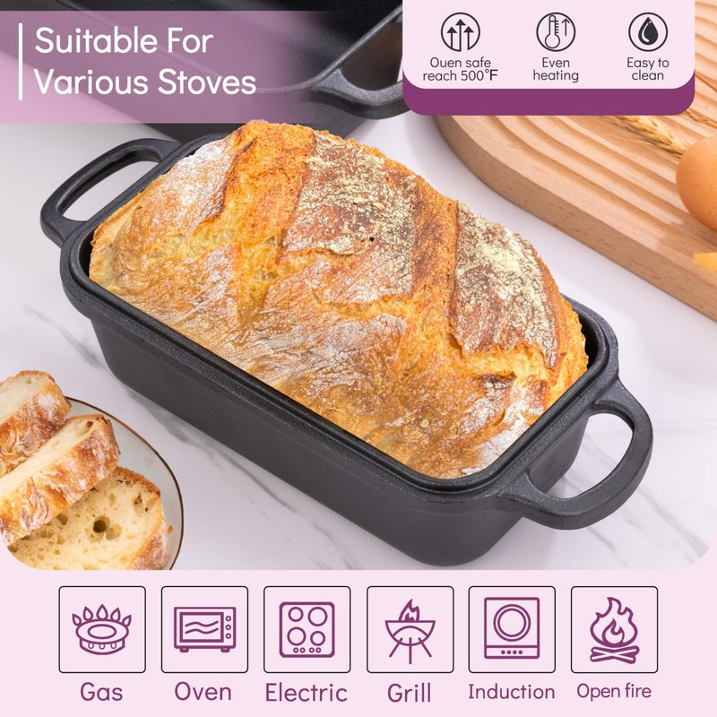 Vanderlume Cast Iron Loaf Pan with Lid 9x5 Inch, 2 in 1 Loaf Pans for Baking Bread, Even Heat Distribution for Sourdough, Homemade Bread - Image 2