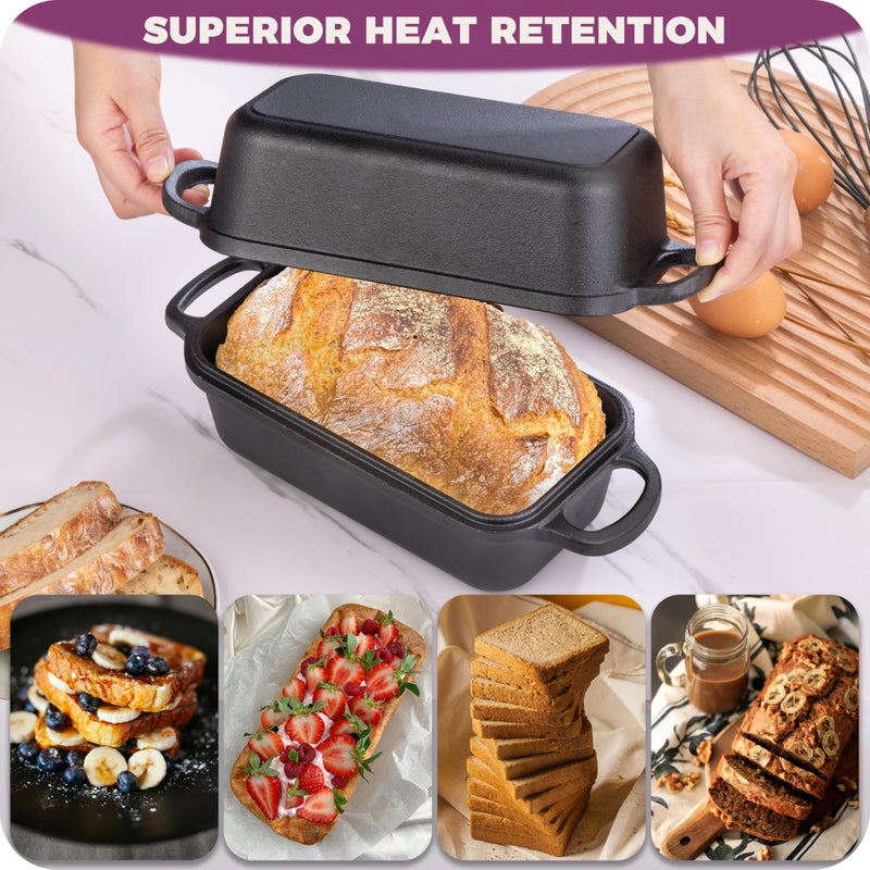 Vanderlume Cast Iron Loaf Pan with Lid 9x5 Inch, 2 in 1 Loaf Pans for Baking Bread, Even Heat Distribution for Sourdough, Homemade Bread - Image 5