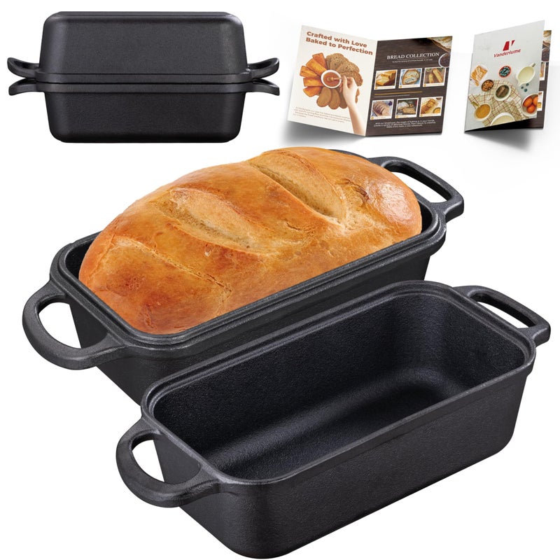 Vanderlume Cast Iron Loaf Pan with Lid 9x5 Inch, 2 in 1 Loaf Pans for Baking Bread, Even Heat Distribution for Sourdough, Homemade Bread - Image 1