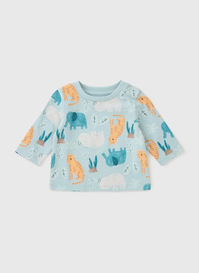 Matalan Baby Blue Animal Print Long Sleeve T-Shirt