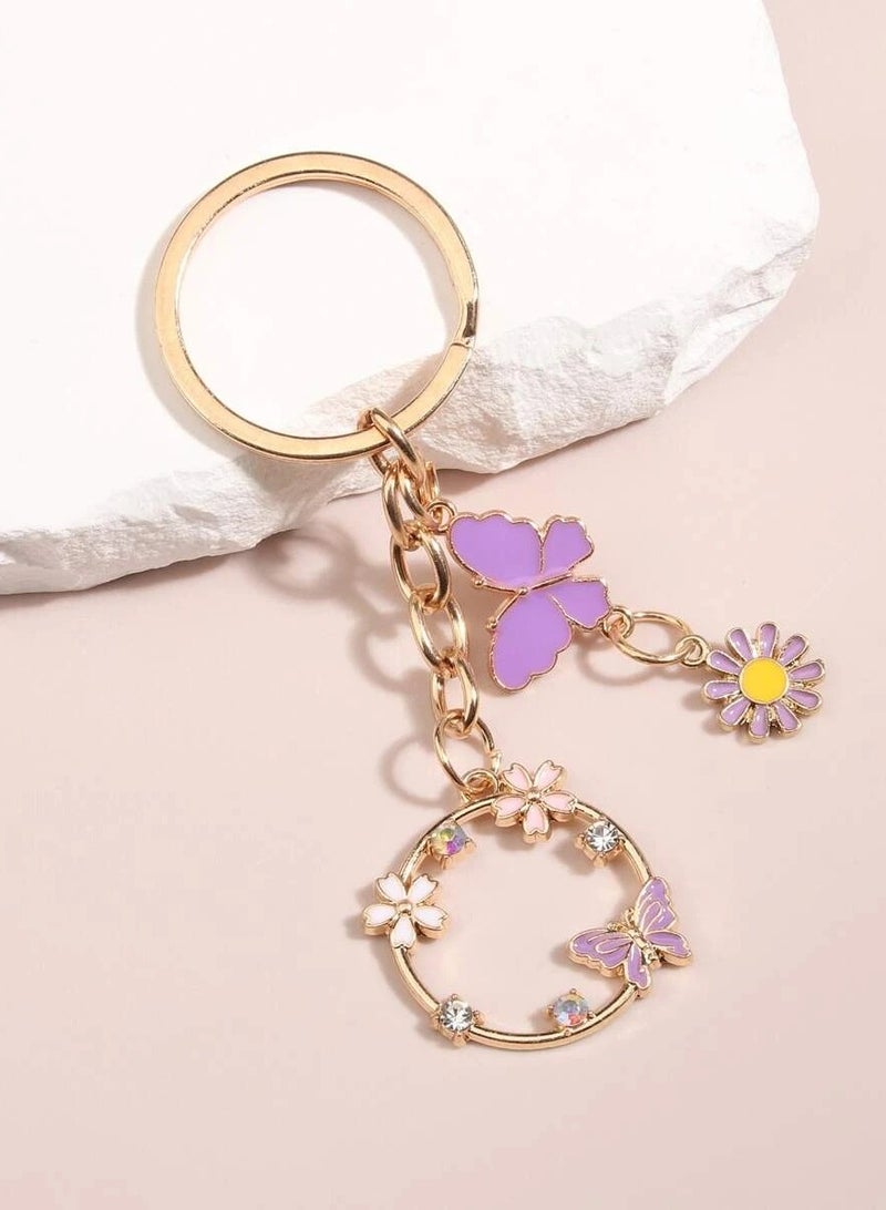 Elegant Butterfly and Floral Keychain - Image 1