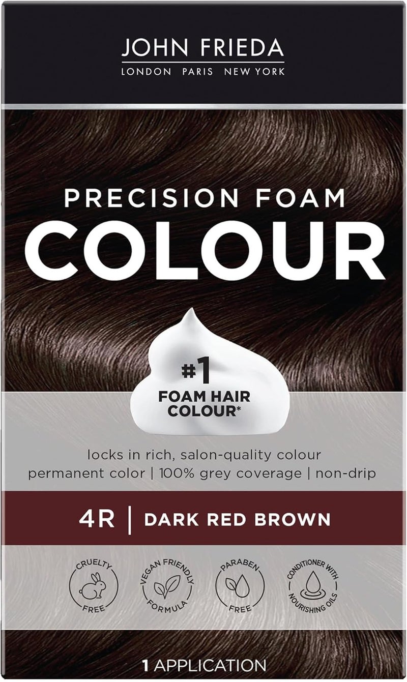 John Frieda Precision Foam Colour Dark Red Brown 4R - Full-Coverage Hair Color Kit with Anti-Fade Gray Coverage - Image 1