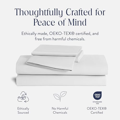 Brooklinen Luxury Sateen 4 Piece Sheet Set - 100% Cotton Bed Sheets, Soft & Durable California King Size Sheets Set in White, Oeko-TEX Certified Bedding Set,1 Fitted Sheet,1 Flat Sheet,2 Pillowcases - Image 3