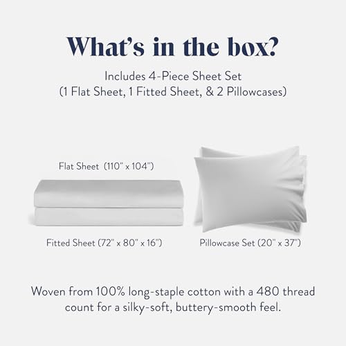 Brooklinen Luxury Sateen 4 Piece Sheet Set - 100% Cotton Bed Sheets, Soft & Durable California King Size Sheets Set in White, Oeko-TEX Certified Bedding Set,1 Fitted Sheet,1 Flat Sheet,2 Pillowcases - Image 2