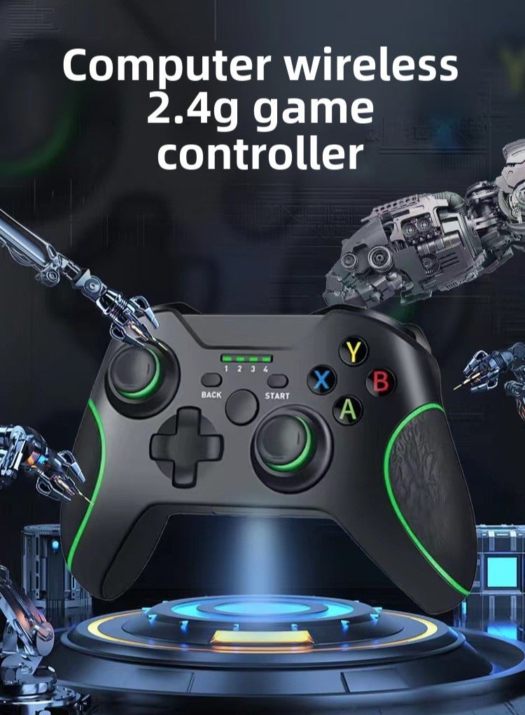 جهاز تحكم بالألعاب لاسلكي مع اهتزازات - جهاز تحكم في صندوق ألعاب التلفزيون الذكي 2.4G، متوافق مع الكمبيوتر الشخصي و Steam وتلفزيون Android والمزيد (أسود) - Image 2