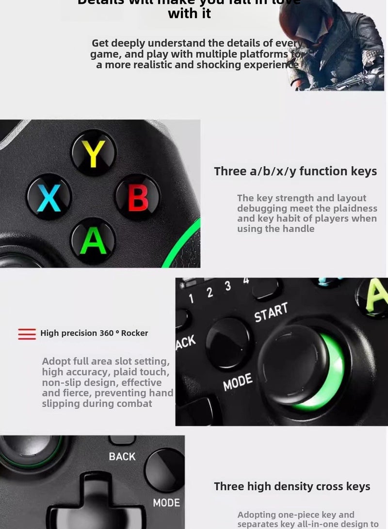 جهاز تحكم بالألعاب لاسلكي مع اهتزازات - جهاز تحكم في صندوق ألعاب التلفزيون الذكي 2.4G، متوافق مع الكمبيوتر الشخصي و Steam وتلفزيون Android والمزيد (أسود) - Image 3