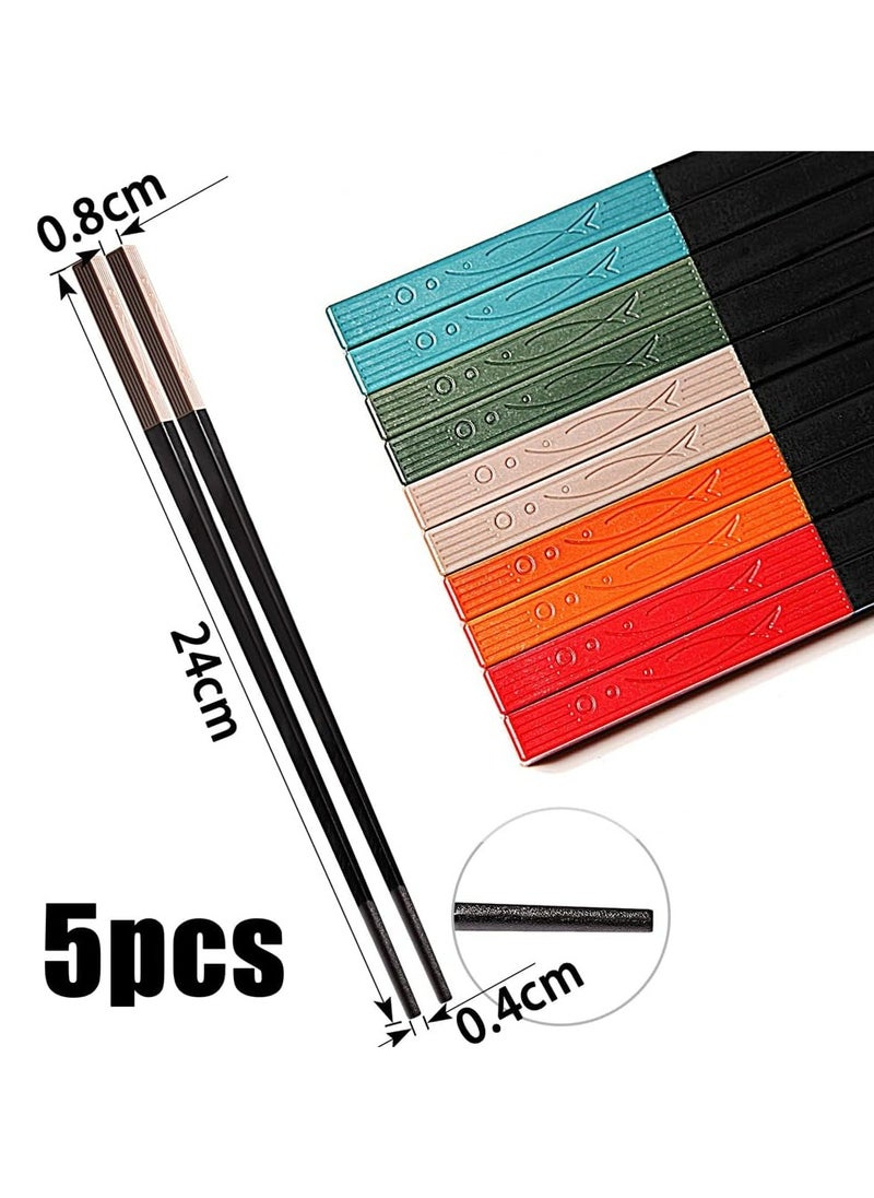 CMGTYYD Fiberglass Chopsticks Set of 5 Pairs, Non-Slip Reusable Chopsticks (9.5 Inches/24cm) for Japanese, Chinese, Korean Style, Dishwasher Safe with Fish Leap Design, Family Use  - Image 5