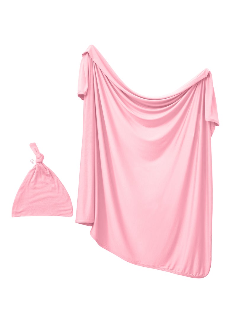 Anvi Baby Stretchy Bamboo Spandex Swaddle & Hat Pink  - Image 1