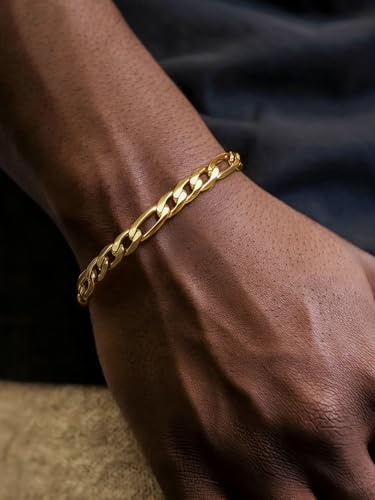 ChainsPro Gold Bracelet Men Wrist Chain 6mm 8.3inch 18K Gold Plated Figaro Bracelets for Women Gift - Image 2