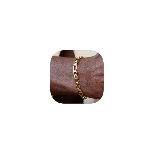 ChainsPro Gold Bracelet Men Wrist Chain 6mm 8.3inch 18K Gold Plated Figaro Bracelets for Women Gift - Image 1