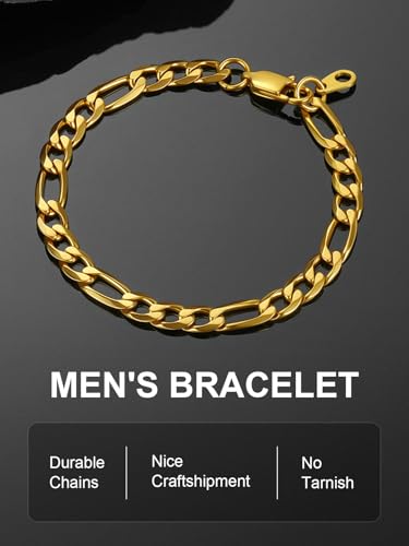 ChainsPro Gold Bracelet Men Wrist Chain 6mm 8.3inch 18K Gold Plated Figaro Bracelets for Women Gift - Image 5