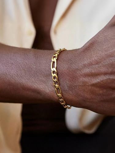 ChainsPro Gold Bracelet Men Wrist Chain 6mm 8.3inch 18K Gold Plated Figaro Bracelets for Women Gift - Image 4