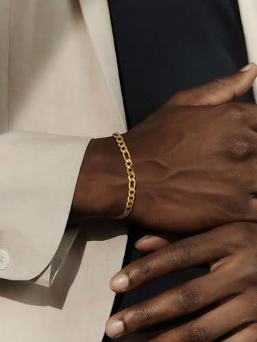 ChainsPro Gold Bracelet Men Wrist Chain 6mm 8.3inch 18K Gold Plated Figaro Bracelets for Women Gift - Image 3
