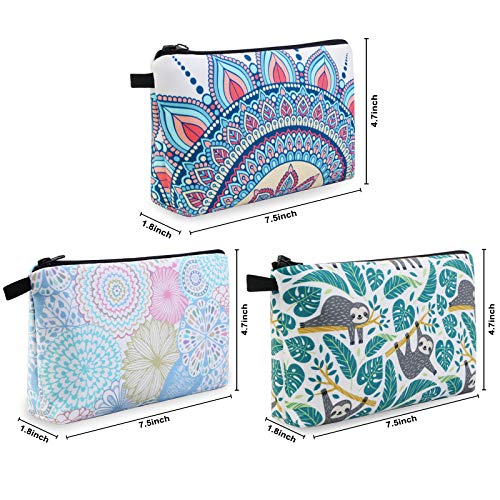 MAGEFY Makeup Bag 3 Styles Portable Travel Cosmetic Bag for Women Flower Patterns Small Toiletry Bag Sloth Gifts for Women Makeup Pouch with Black Zipper Pouch (3 packs) - Image 4