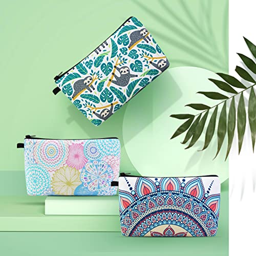 MAGEFY Makeup Bag 3 Styles Portable Travel Cosmetic Bag for Women Flower Patterns Small Toiletry Bag Sloth Gifts for Women Makeup Pouch with Black Zipper Pouch (3 packs) - Image 2
