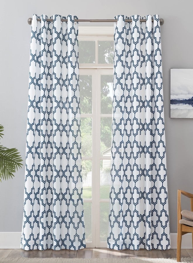 Sun Zero Ria Trellis Print Indoor/Outdoor UV Protectant Energy Efficient Grommet Curtain Panel, 54" x 84", Indigo - Image 5