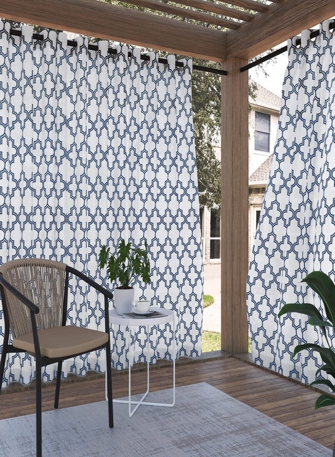 Sun Zero Ria Trellis Print Indoor/Outdoor UV Protectant Energy Efficient Grommet Curtain Panel, 54" x 84", Indigo - Image 1