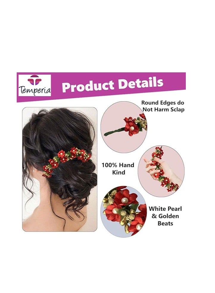 Temperia Temperia Hair Accessories For Women's & Girls -Stylish Red Rose Artificial Flowers Bun Juda Bridal Brooch & Braid For Hairstyle & Decoration - Pins & Clips For Style Of Bride, Wedding & Party (Mn106)  - Image 2
