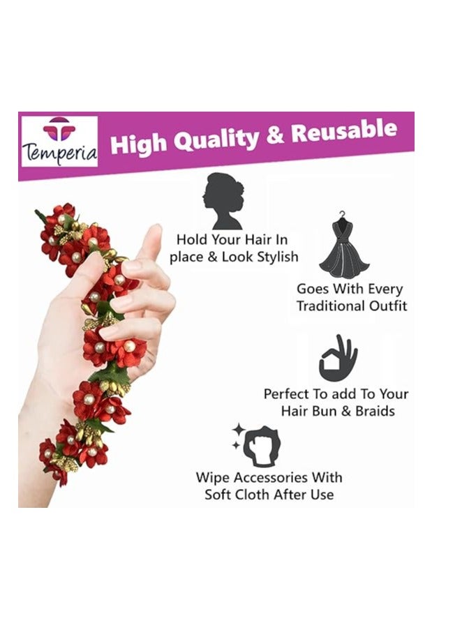 Temperia Temperia Hair Accessories For Women's & Girls -Stylish Red Rose Artificial Flowers Bun Juda Bridal Brooch & Braid For Hairstyle & Decoration - Pins & Clips For Style Of Bride, Wedding & Party (Mn106)  - Image 3