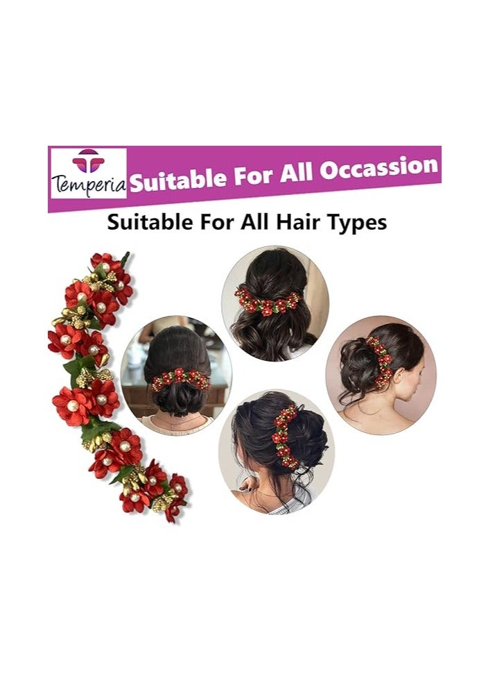 Temperia Temperia Hair Accessories For Women's & Girls -Stylish Red Rose Artificial Flowers Bun Juda Bridal Brooch & Braid For Hairstyle & Decoration - Pins & Clips For Style Of Bride, Wedding & Party (Mn106)  - Image 5