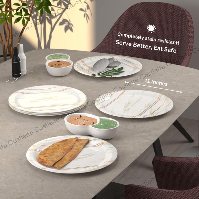 Castleite Piccolo Melamine Dinner Plates Set of 6 - Full Size 11', Break Resistant, Round Designer Plate for Eating or Serving in Home, Kitchen Use or Cafe, Stainless (Rosin Cream) - Image 4