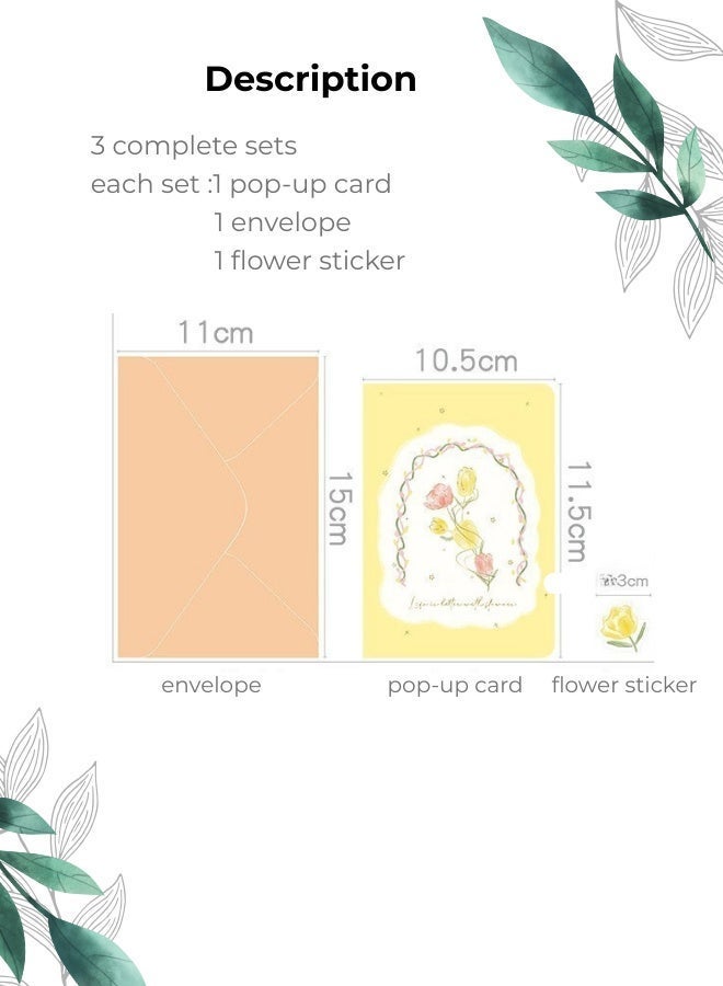 3-Pack 3D Pop-Up Flower Wish Cards,Handwritten Thank You Cards,Greeting Cards,Holiday Cards,with Envelopes & Stickers for Gratitude, Wishes - Image 5