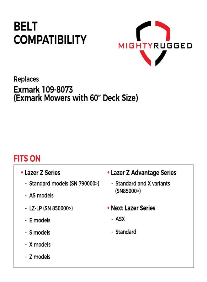 MightyRugged Exmark 109-8073 Replacement Deck Belt - Belt Length 198.98" - Premium, Heavy-Duty Aramid Cord - Exmark Lazer Z Series 60 Inch Deck Belt - Replaces Exmark OEM 109-8073, 116-1985, 135-5774 - Image 3