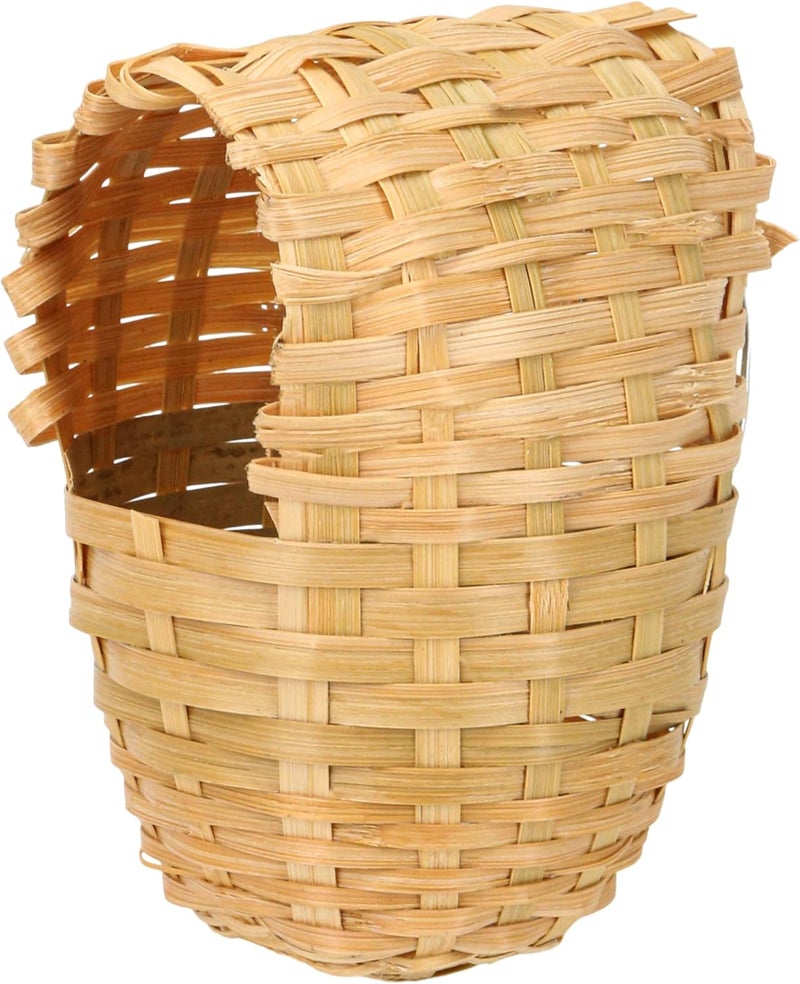 KH866 Finch Nests for Cages - Small Bird Nest with Metal Hook, Hand-Woven Box Natural Bamboo Cage Accessories, Hut Toy Hanging Shelter Warm Bird Houses, Handmade Hideout House, Outdoor Balcony Art Crafts - Image 1