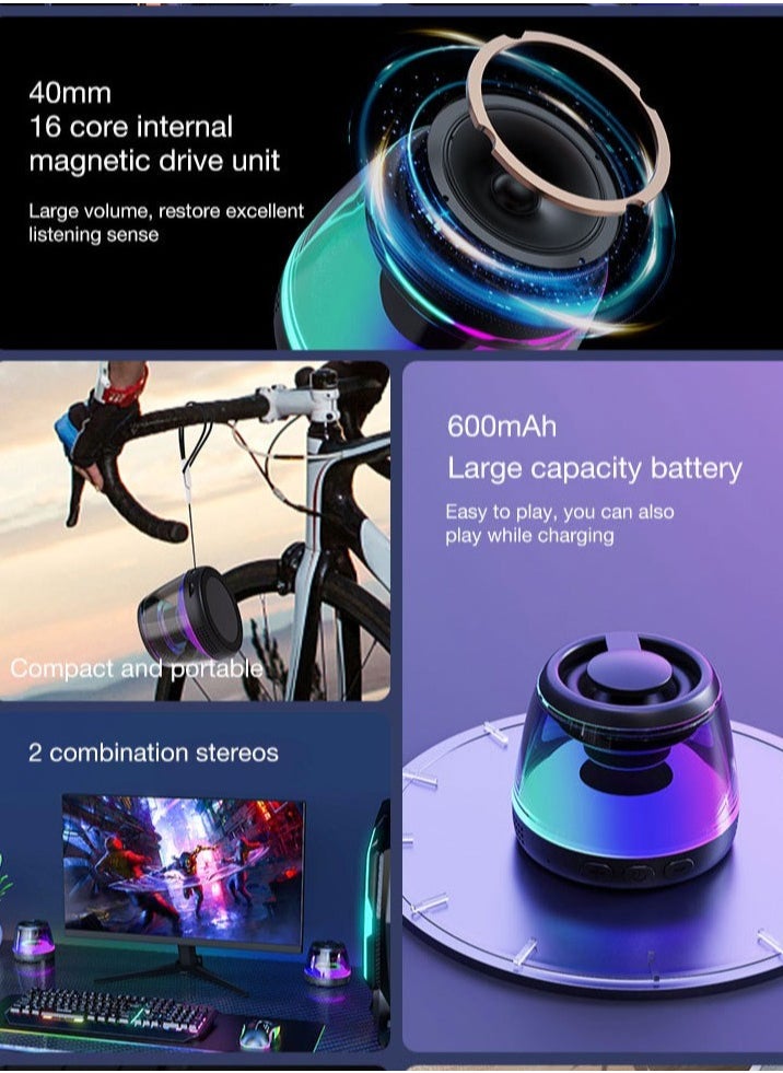 Healife - Portable Wireless Bluetooth Speaker with Magnetic Base, RGB Lighting, USB Rechargeable 600mAh Battery, Phone Holder, TWS Pairing, Compact Stereo Speaker for Gaming & Music - Image 1