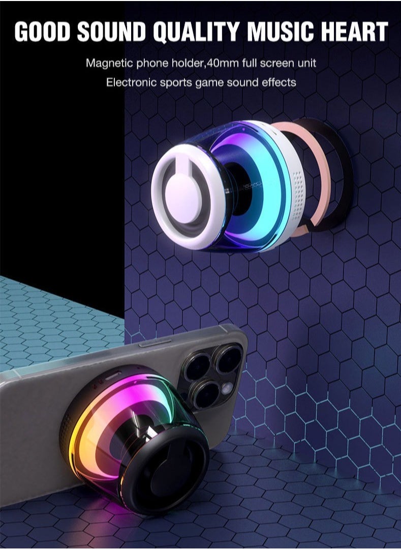 Healife - Portable Wireless Bluetooth Speaker with Magnetic Base, RGB Lighting, USB Rechargeable 600mAh Battery, Phone Holder, TWS Pairing, Compact Stereo Speaker for Gaming & Music - Image 1