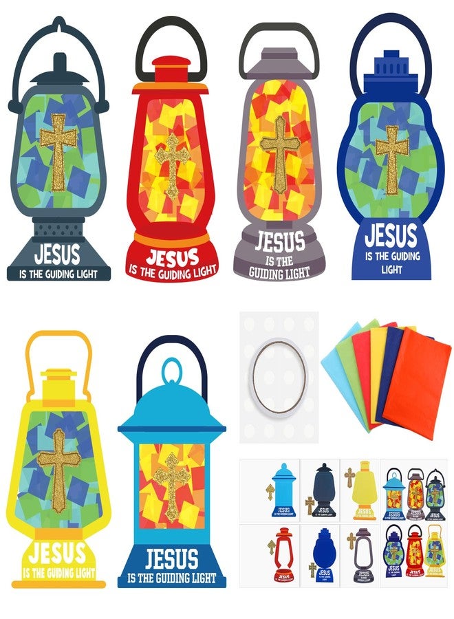 Blushtier 30 Sets Christian Sunday School Craft for Kid Jesus Lights The Way Tissue Sign Craft Bible Verse Sticker DIY Oil Lamp Tissue Paper Religious Gift for Camping VBS Church Activity - Image 1