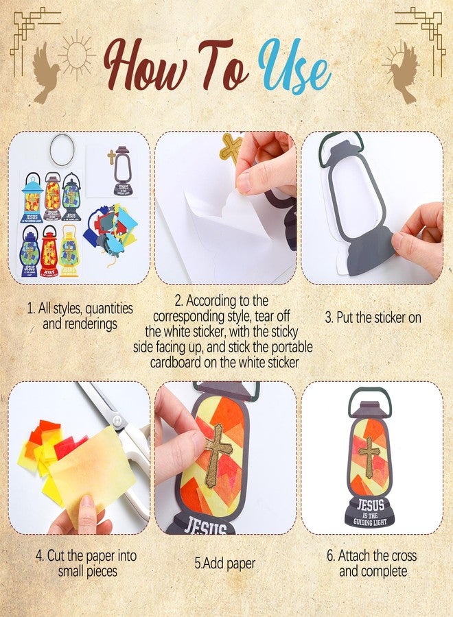 Blushtier 30 Sets Christian Sunday School Craft for Kid Jesus Lights The Way Tissue Sign Craft Bible Verse Sticker DIY Oil Lamp Tissue Paper Religious Gift for Camping VBS Church Activity - Image 3