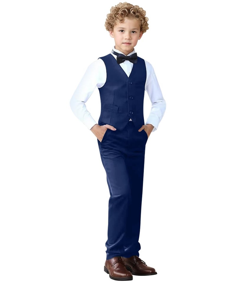 Big Boys SuitsBoys Dress Pant Vest White Shirt and Bowtie Navy Blue Size 14