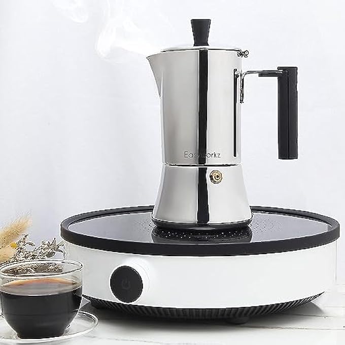EASYWORKZ Pedro Stovetop Espresso Maker Stainless Steel Italian Coffee Machine Maker 6Cup 300Ml Induction Moka Pot - Image 5