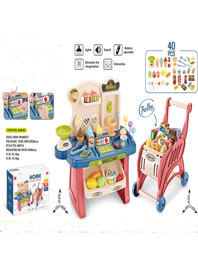 Play House Children's Simulation Cashier Supermarket Shopping Cart Toy-Color:668-83 - Image 1