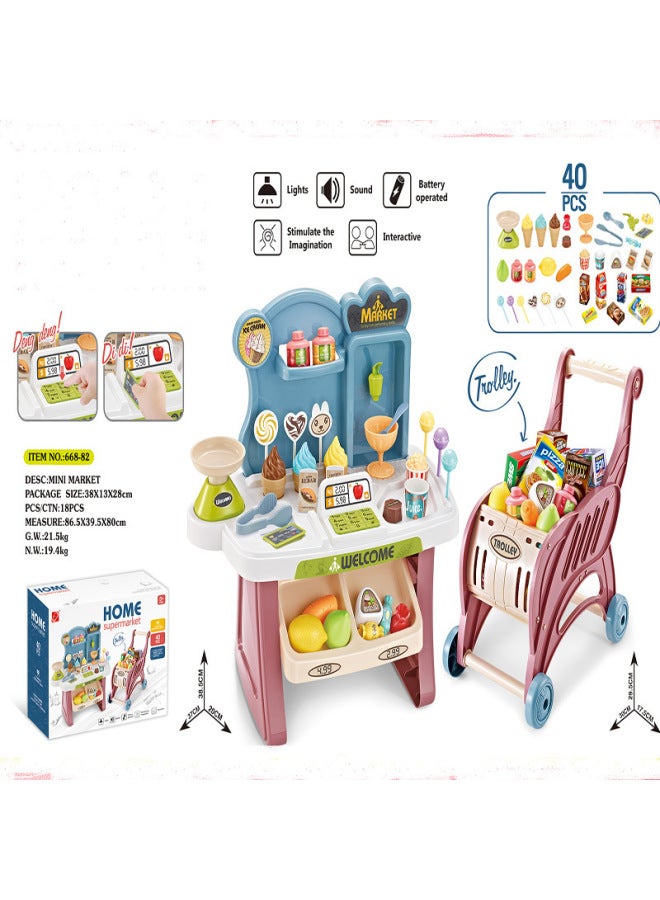Play House Children's Simulation Cashier Supermarket Shopping Cart Toy-Color:668-83 - Image 4