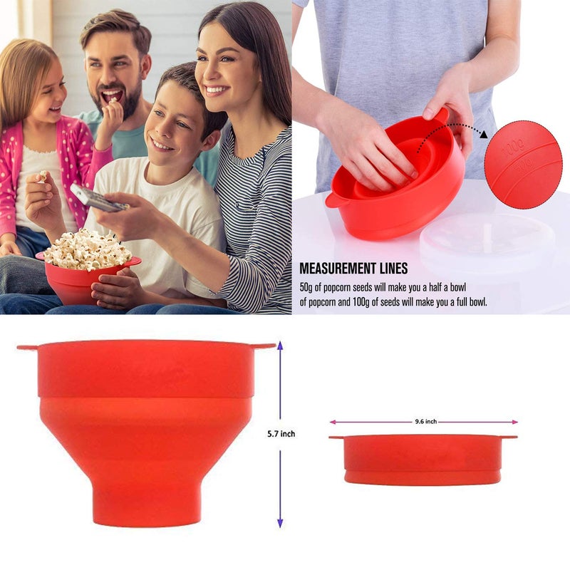 Karp Microwave Silicone Popcorn Maker Collapsible Bowl With Lid & Convenient Handles - (Pack Of 2, Red Color) - Image 2