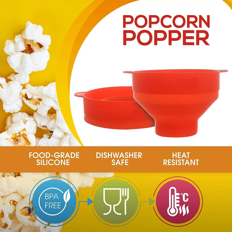 Karp Microwave Silicone Popcorn Maker Collapsible Bowl With Lid & Convenient Handles - (Pack Of 2, Red Color) - Image 3
